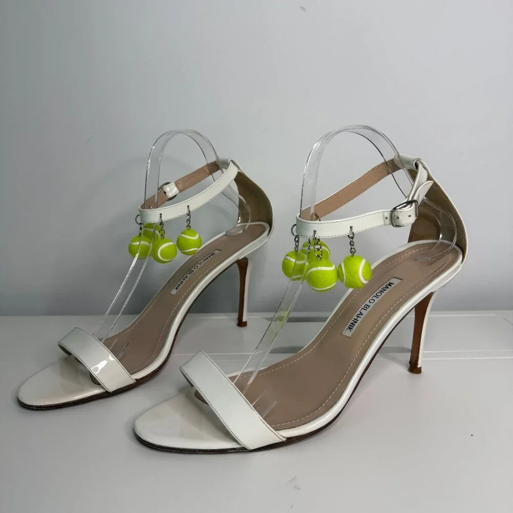 Manolo Blahnik (Tennis) White Patent Leather Sandals - Picture 3 of 11